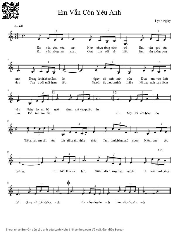 Page 1 of Sheet music PDF Em vẫn còn yêu anh - Lynh Nghy