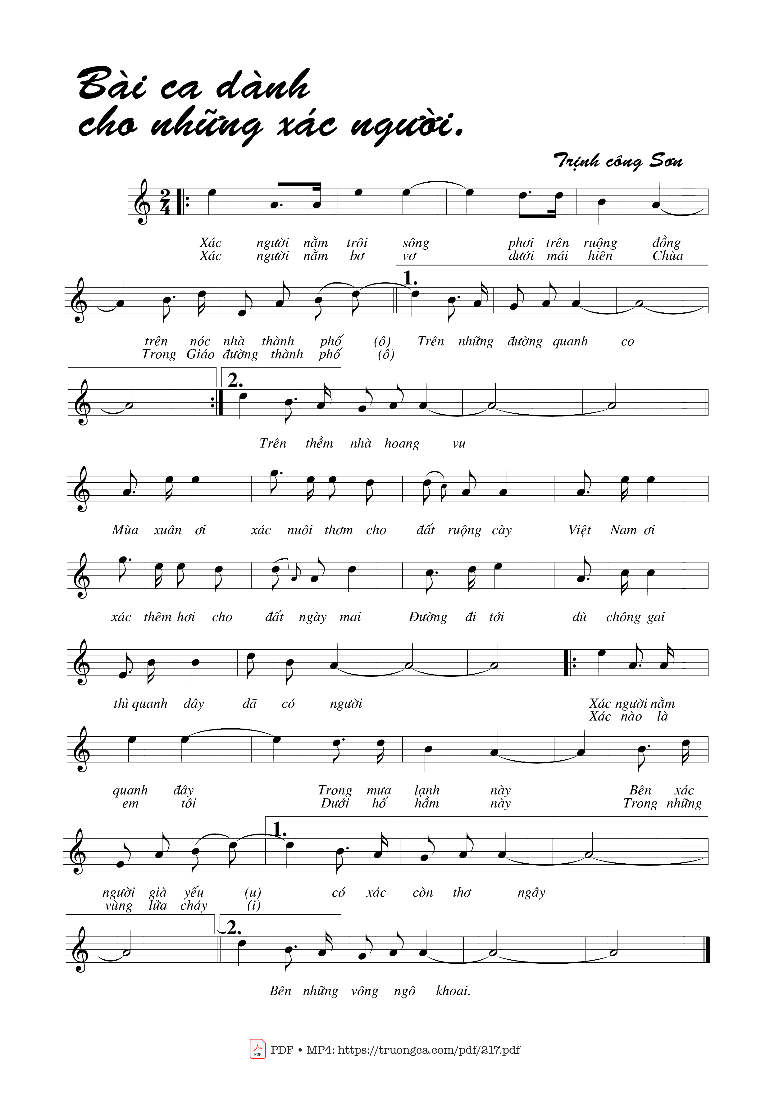 Sheet PDF of Bài ca dành cho những xác người