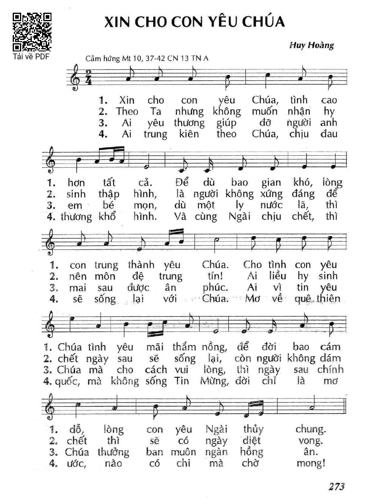 Page 1 of Sheet music PDF Xin cho con yêu Chúa (Mt. 10) - Huy Hoàng