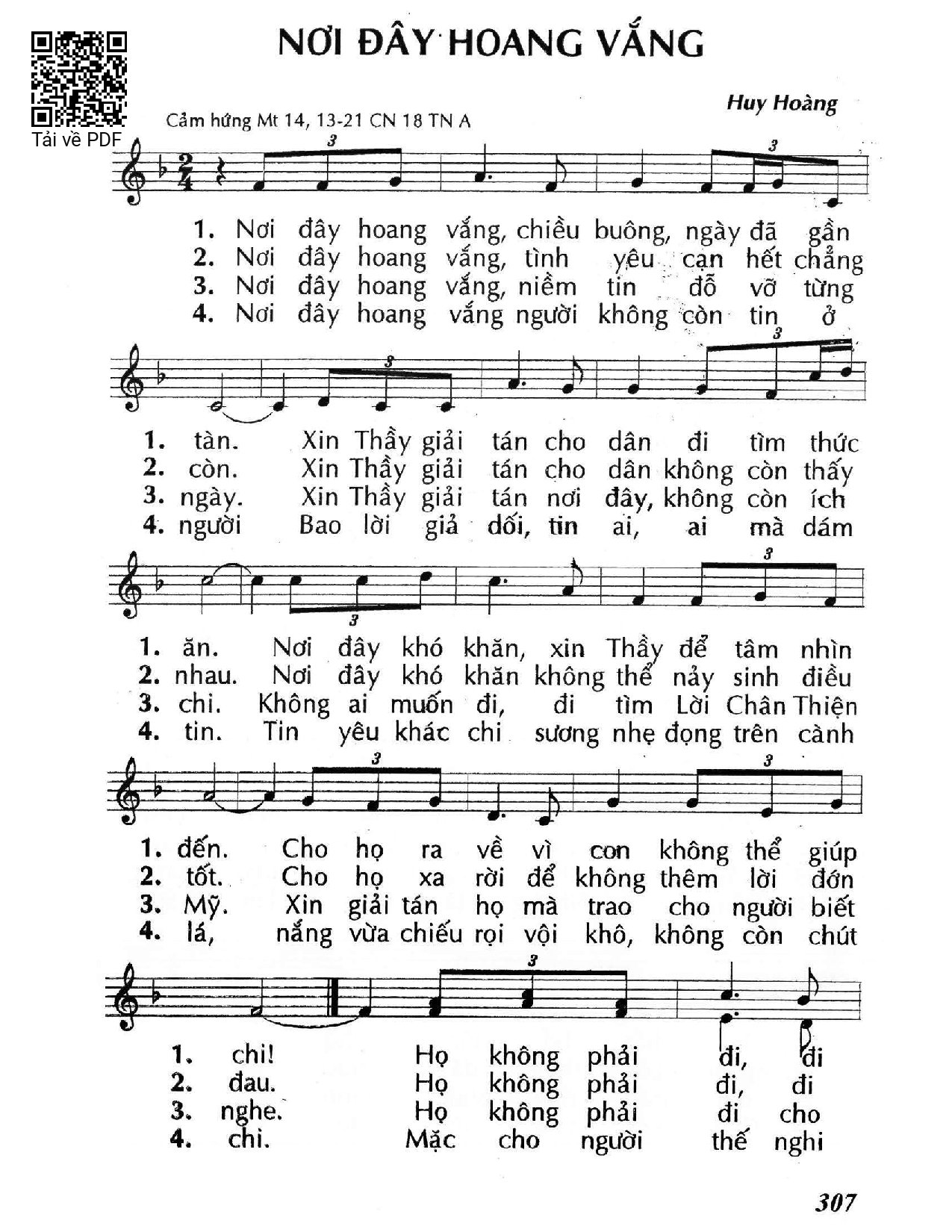 Page 1 of Sheet music PDF Nơi đây hoang vắng (Mt. 14) - Huy Hoàng