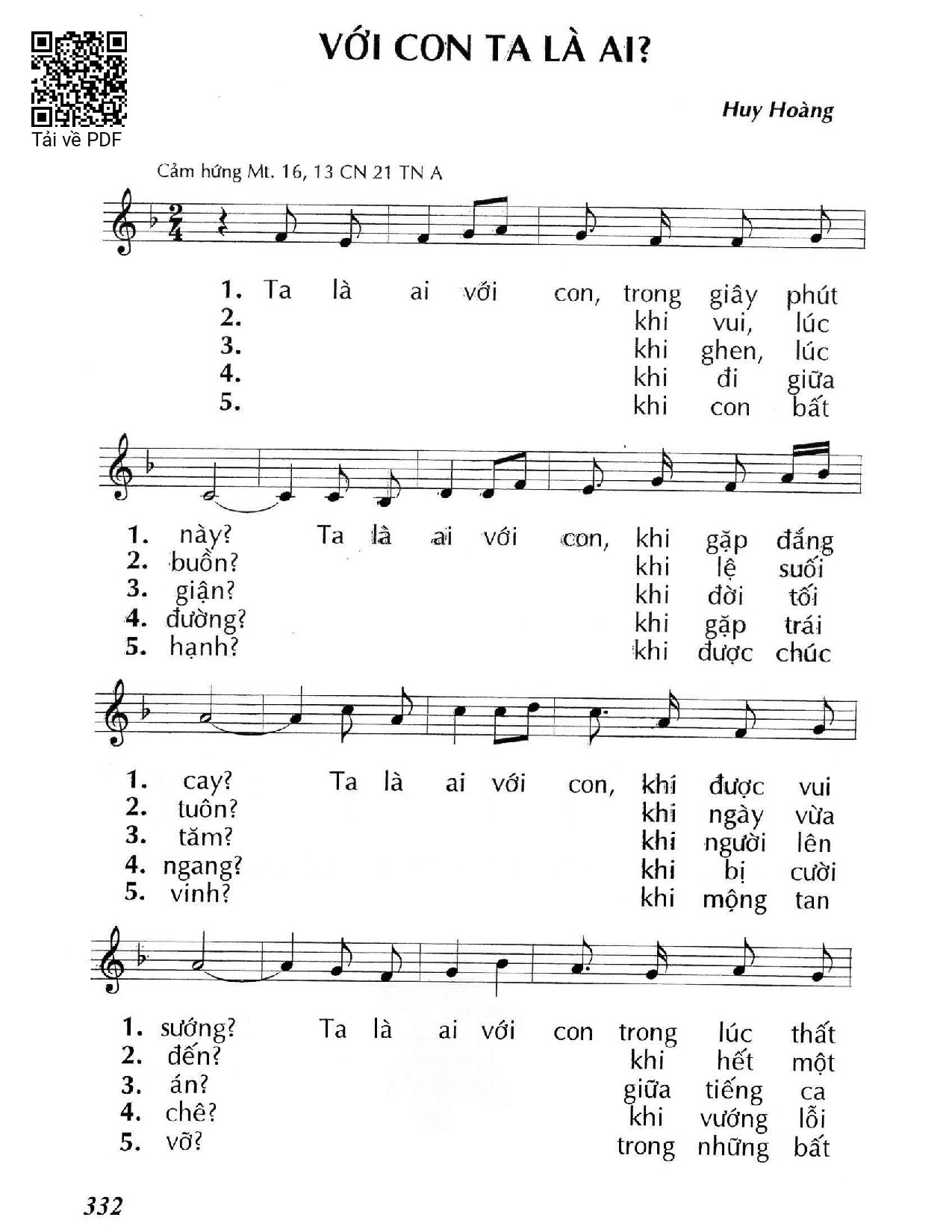 Page 1 of Sheet music PDF Với con Ta là ai? (Mt. 16) - Huy Hoàng