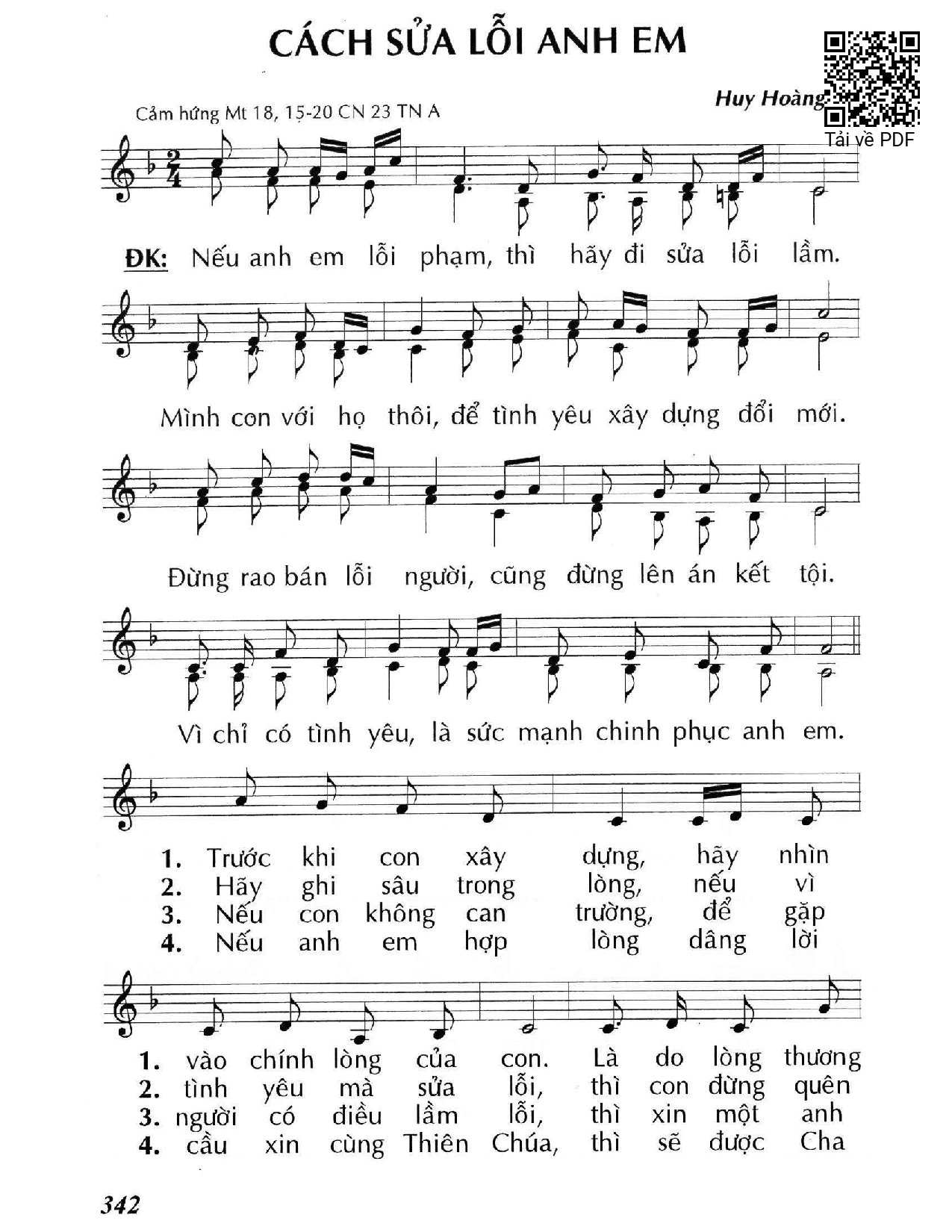 Sheet PDF of Cách sửa lỗi anh em (Mt. 18)