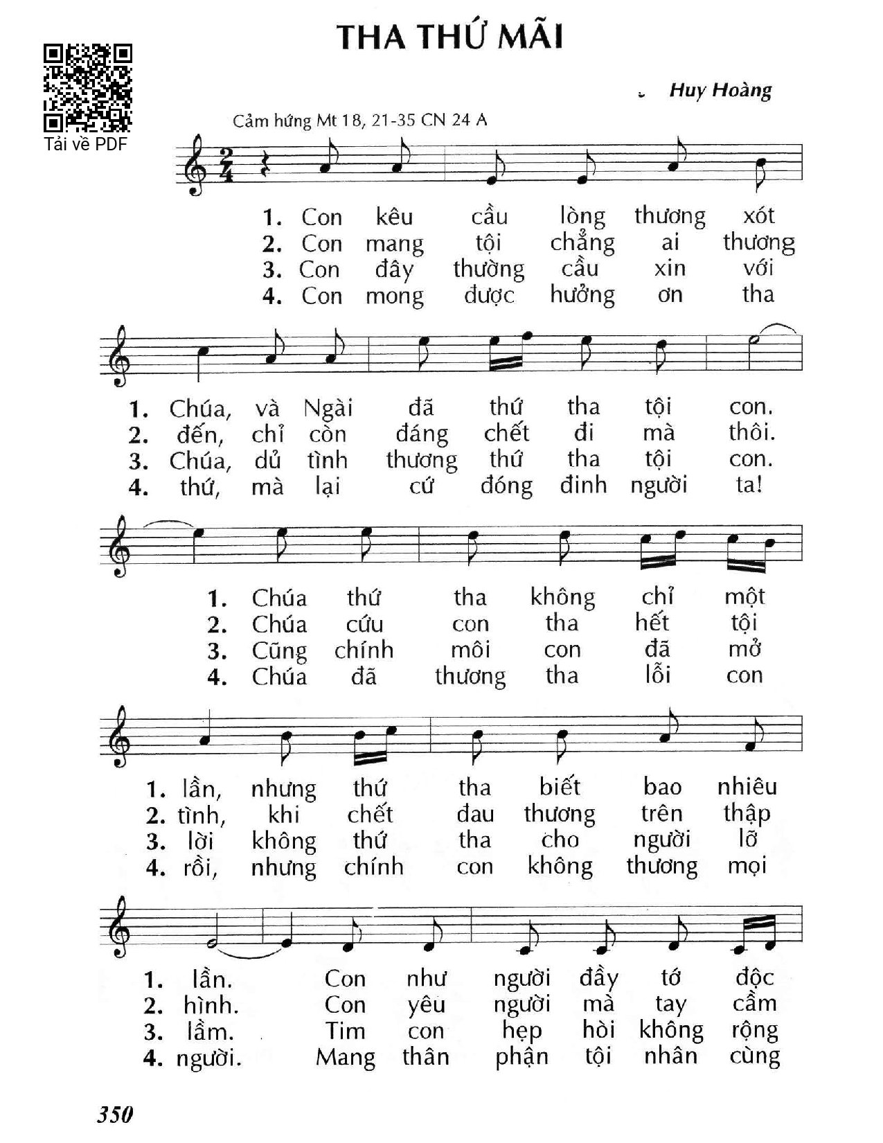 Page 1 of Sheet music PDF Tha thứ mãi (Mt. 18) - Huy Hoàng