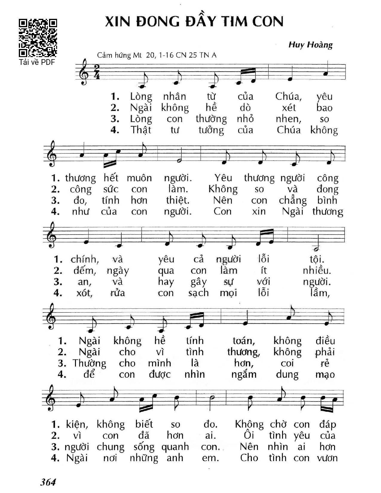 Sheet PDF of Xin đong đầy tim con (Mt. 20)