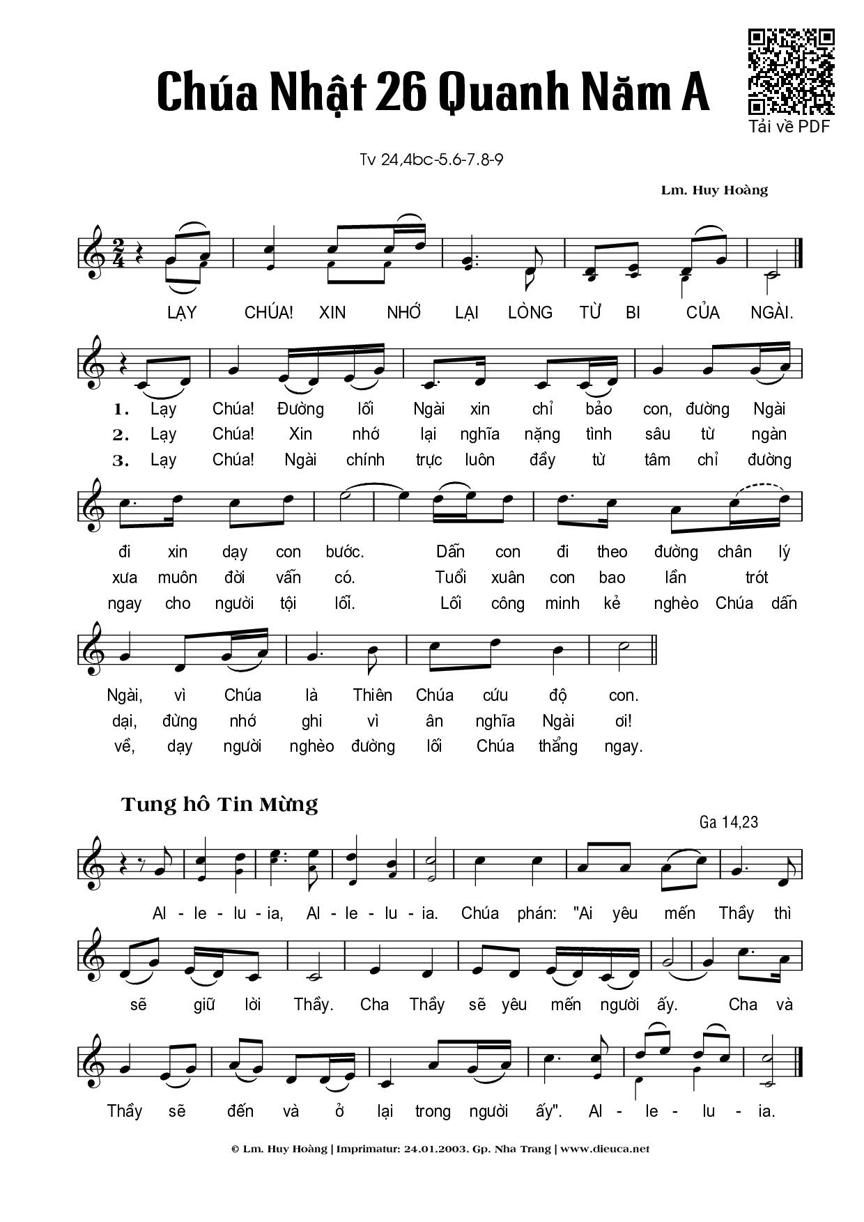 Page 1 of Sheet music PDF Chúa Nhật 26A Thường Niên (Thánh Vịnh 24) - Huy Hoàng
