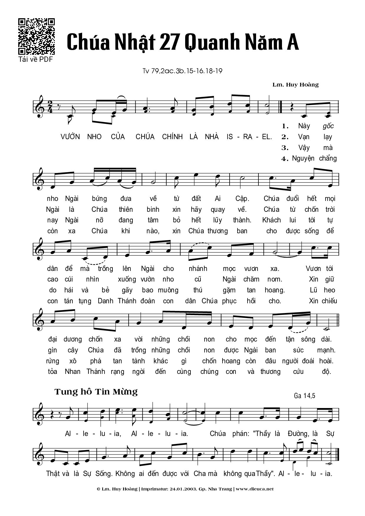 Page 1 of Sheet music PDF Chúa Nhật 27A Thường Niên (Thánh Vịnh 79) - Huy Hoàng