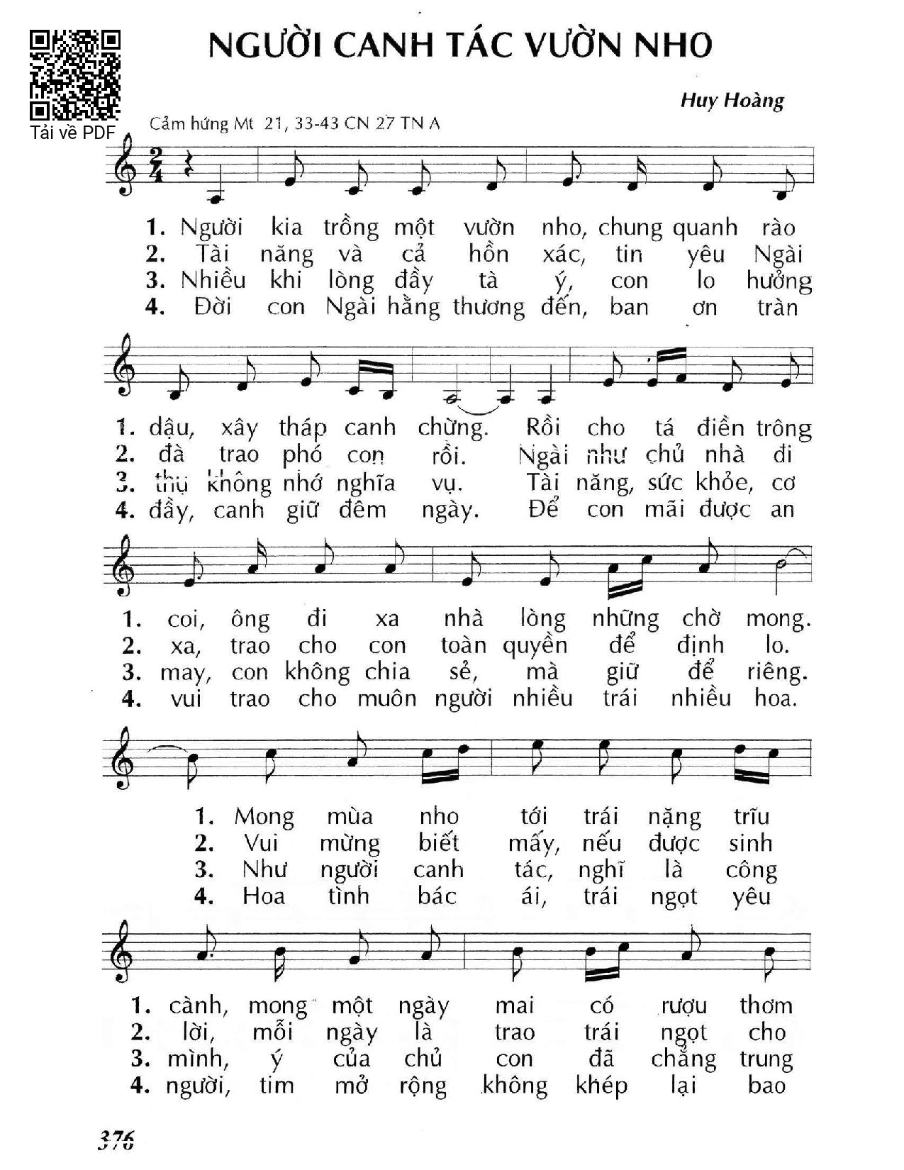 Sheet PDF of Người canh tác vườn nho (Mt. 21)