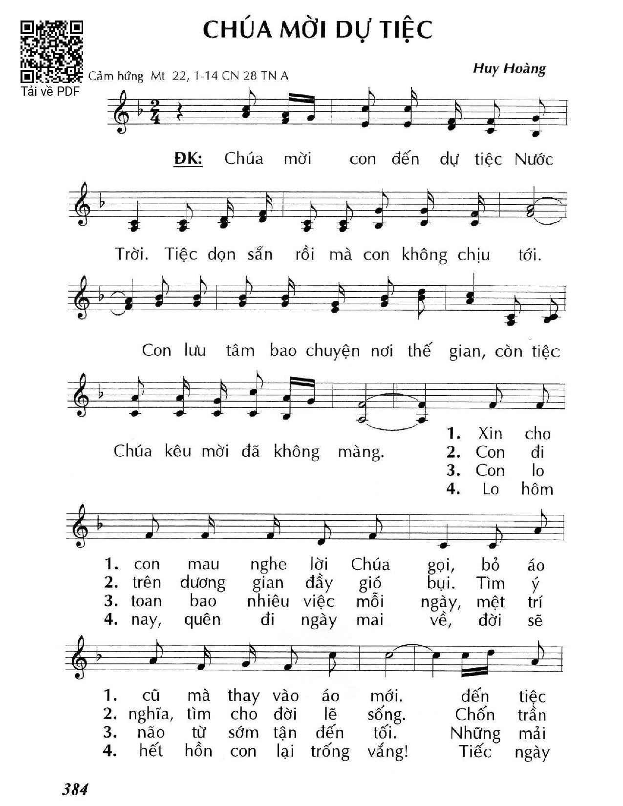 Sheet PDF of Chúa mời dự tiệc (Mt. 22)