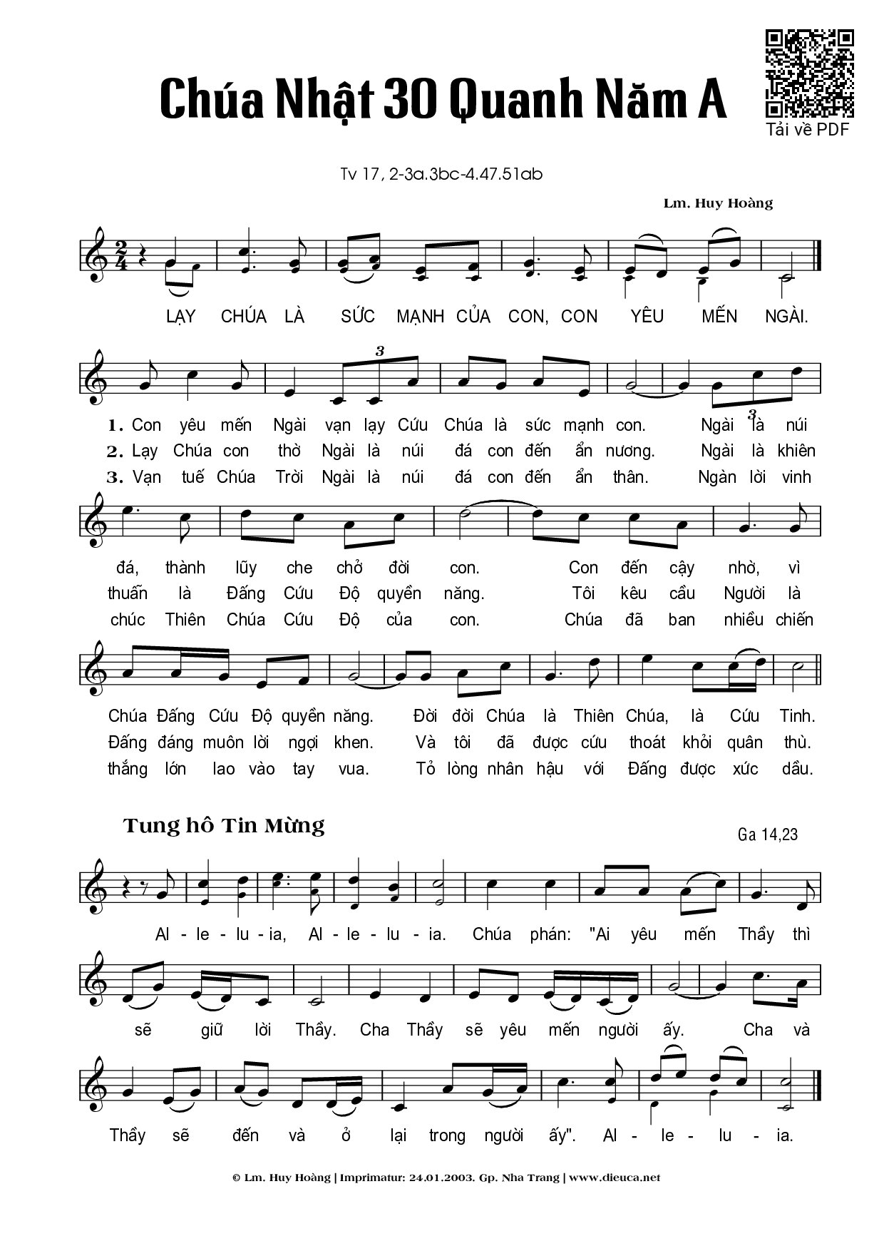 Page 1 of Sheet music PDF Chúa Nhật 30A Thường Niên (Thánh Vịnh 17) - Huy Hoàng