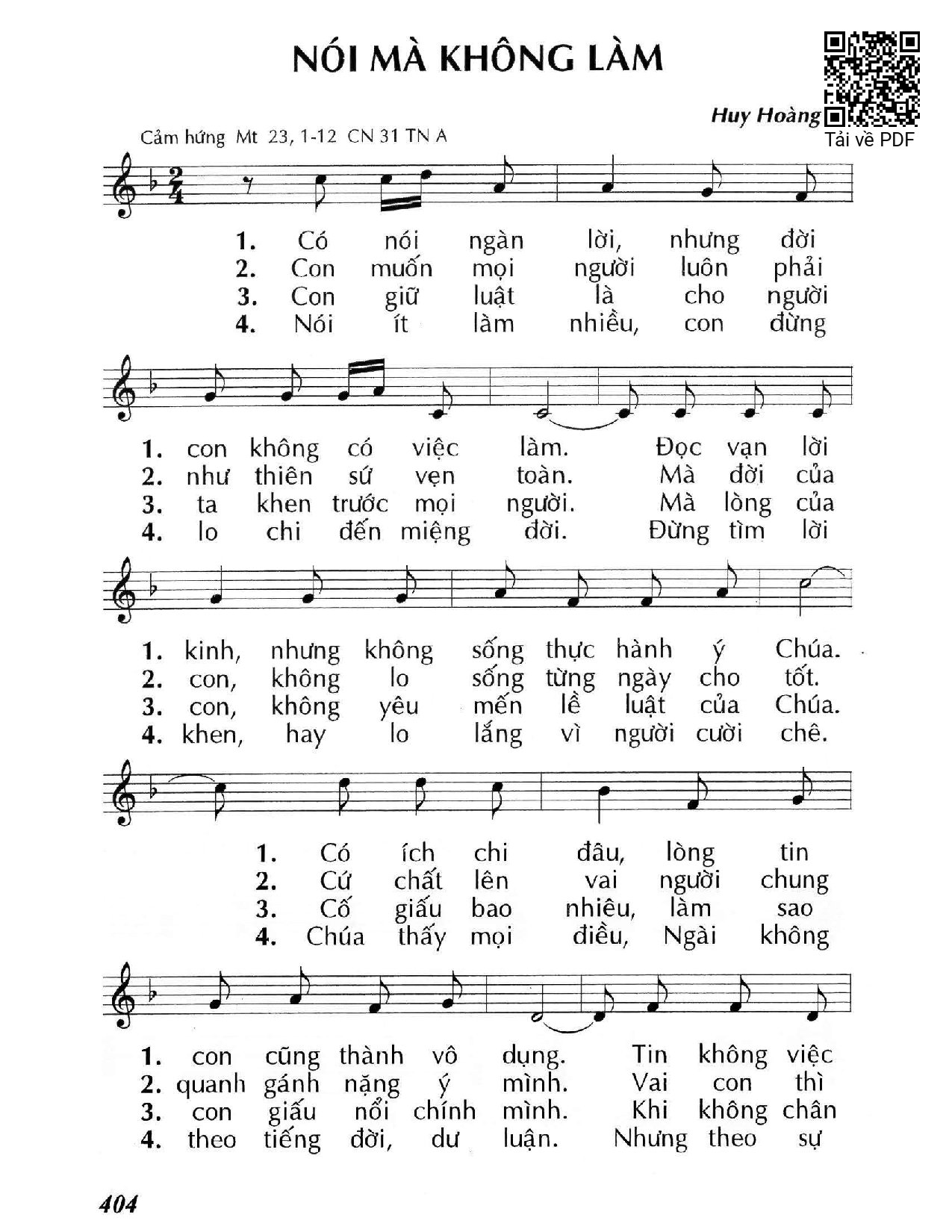 Sheet PDF of Nói mà không làm (Mt. 23)