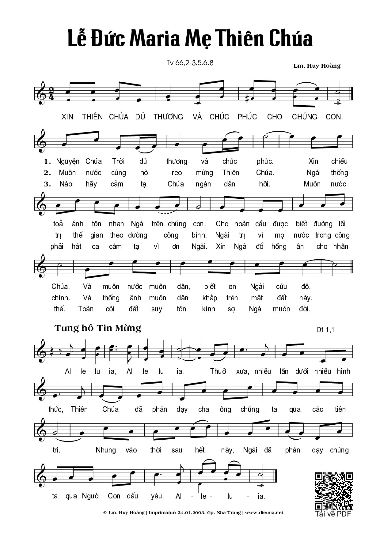 Sheet PDF of Lễ Đức Maria Mẹ Thiên Chúa (01.01)
