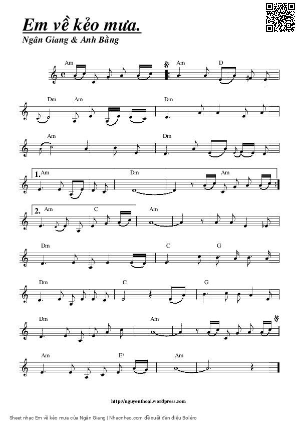 Sheet PDF of Em về kẻo mưa