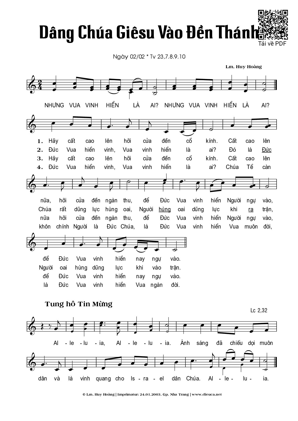 Page 1 of Sheet music PDF Dâng Chúa Giê-su Vào Đền Thánh (02.02) - Huy Hoàng