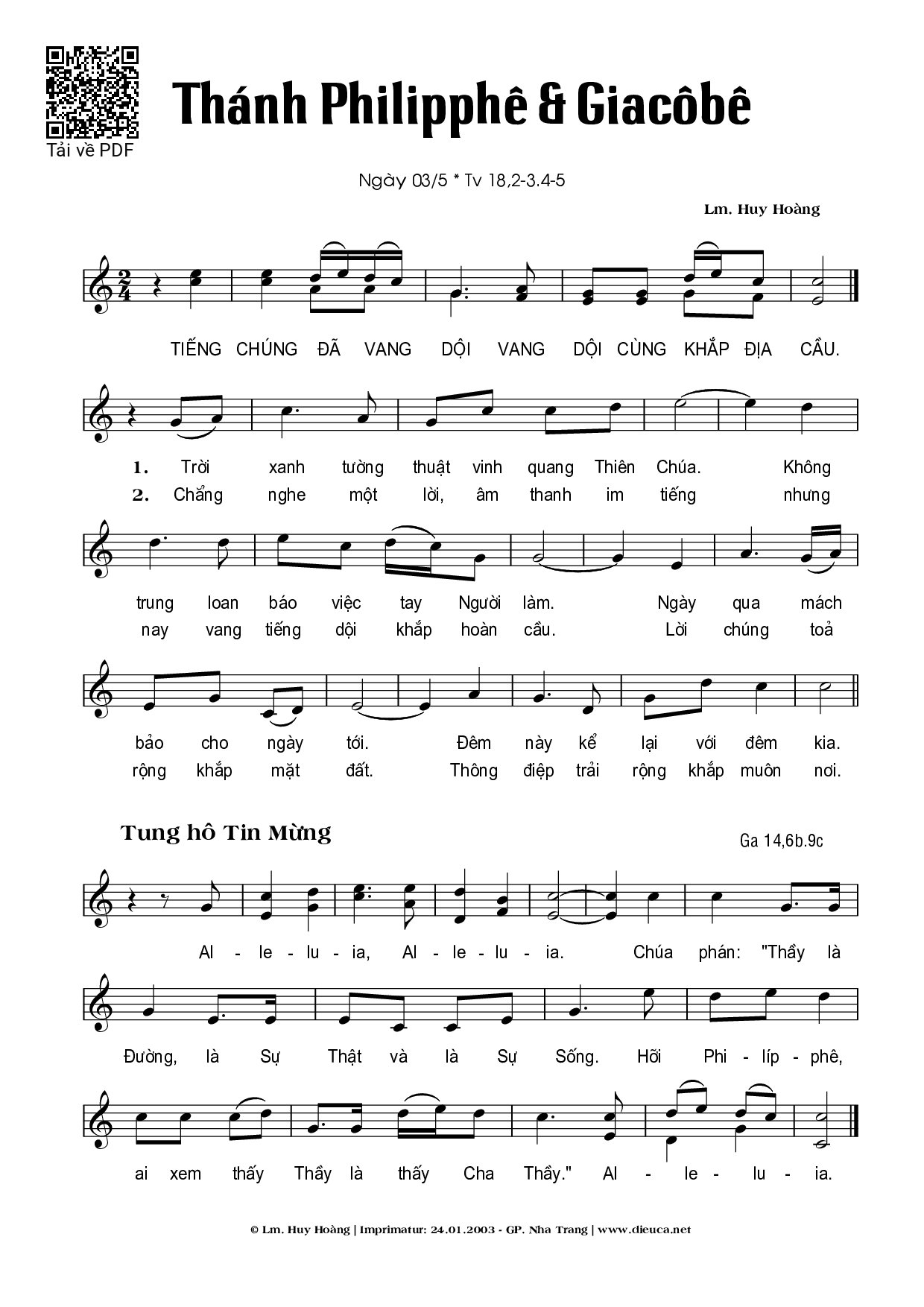 Page 1 of Sheet music PDF Thánh Philiphê và Thánh Giacôbê (03.05) - Huy Hoàng