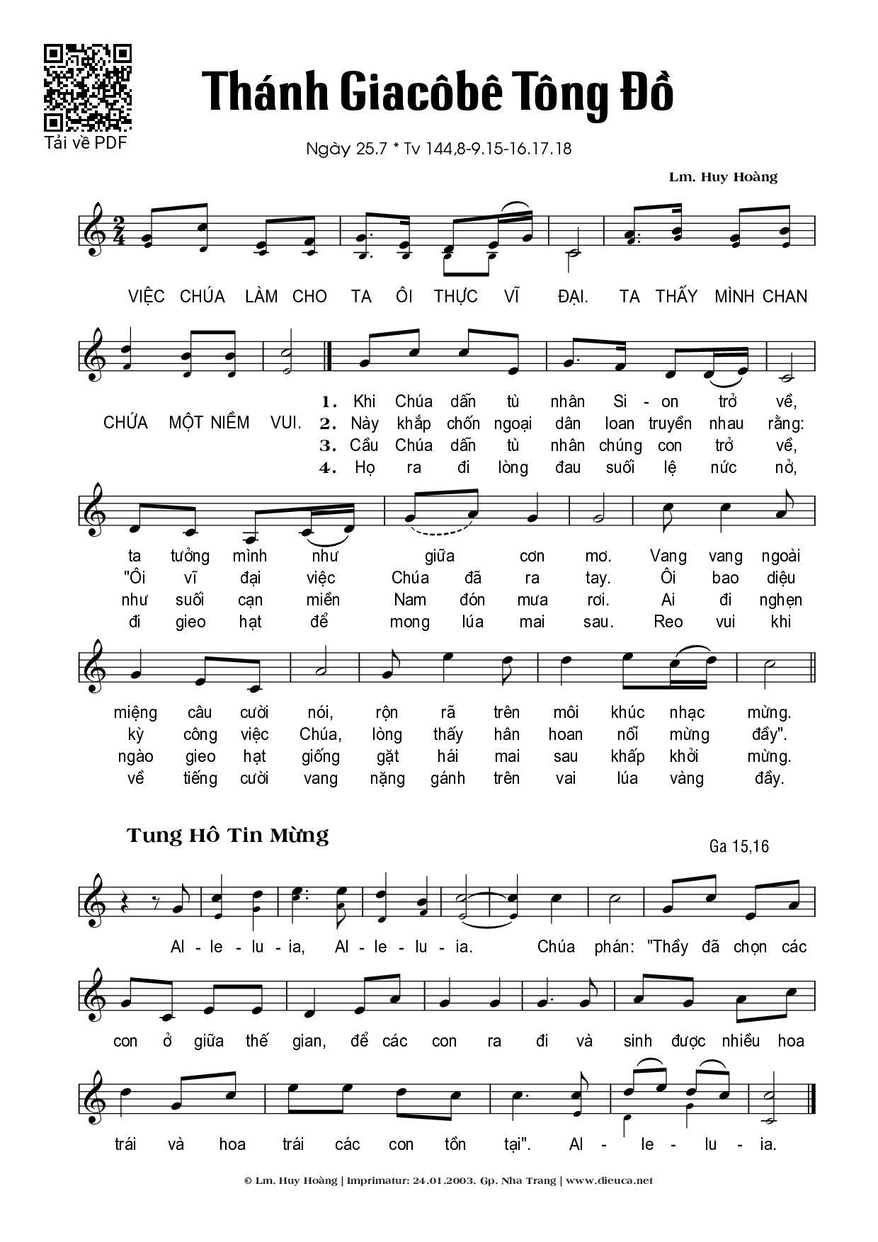 Page 1 of Sheet music PDF Thánh Giacôbê (25.07) - Huy Hoàng