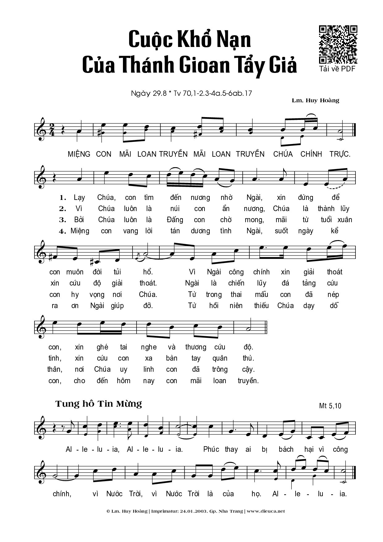 Sheet PDF of Thánh Gioan TG Bị Trảm Quyết (29.08)