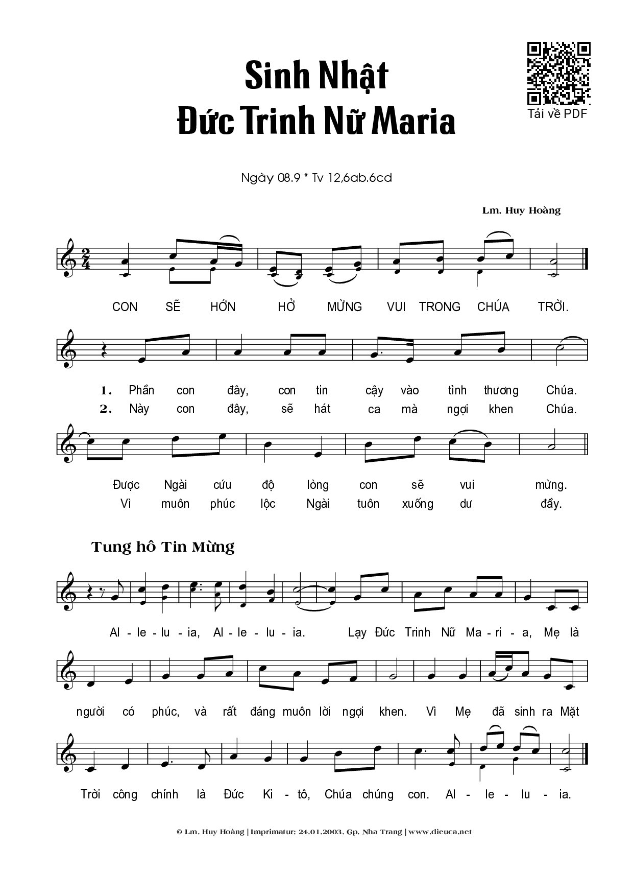 Sheet PDF of Sinh Nhật Đức Mẹ (08.09)