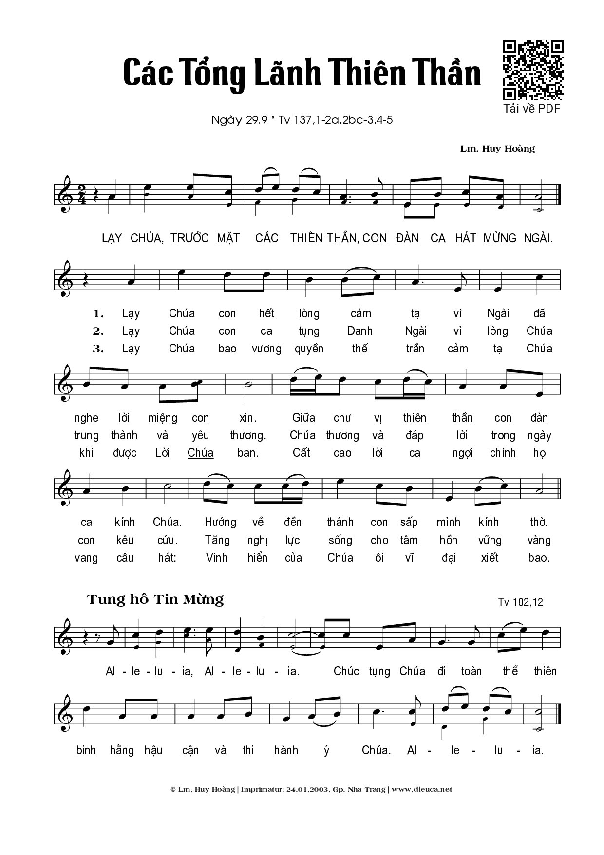 Page 1 of Sheet music PDF Tổng Lãnh Thiên Thần (29.09) - Huy Hoàng