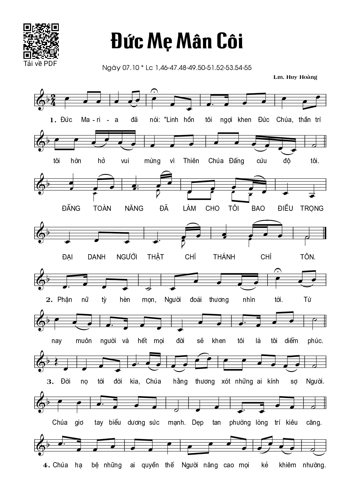 Page 1 of Sheet music PDF Đức Mẹ Mân Côi (07.10) - Huy Hoàng