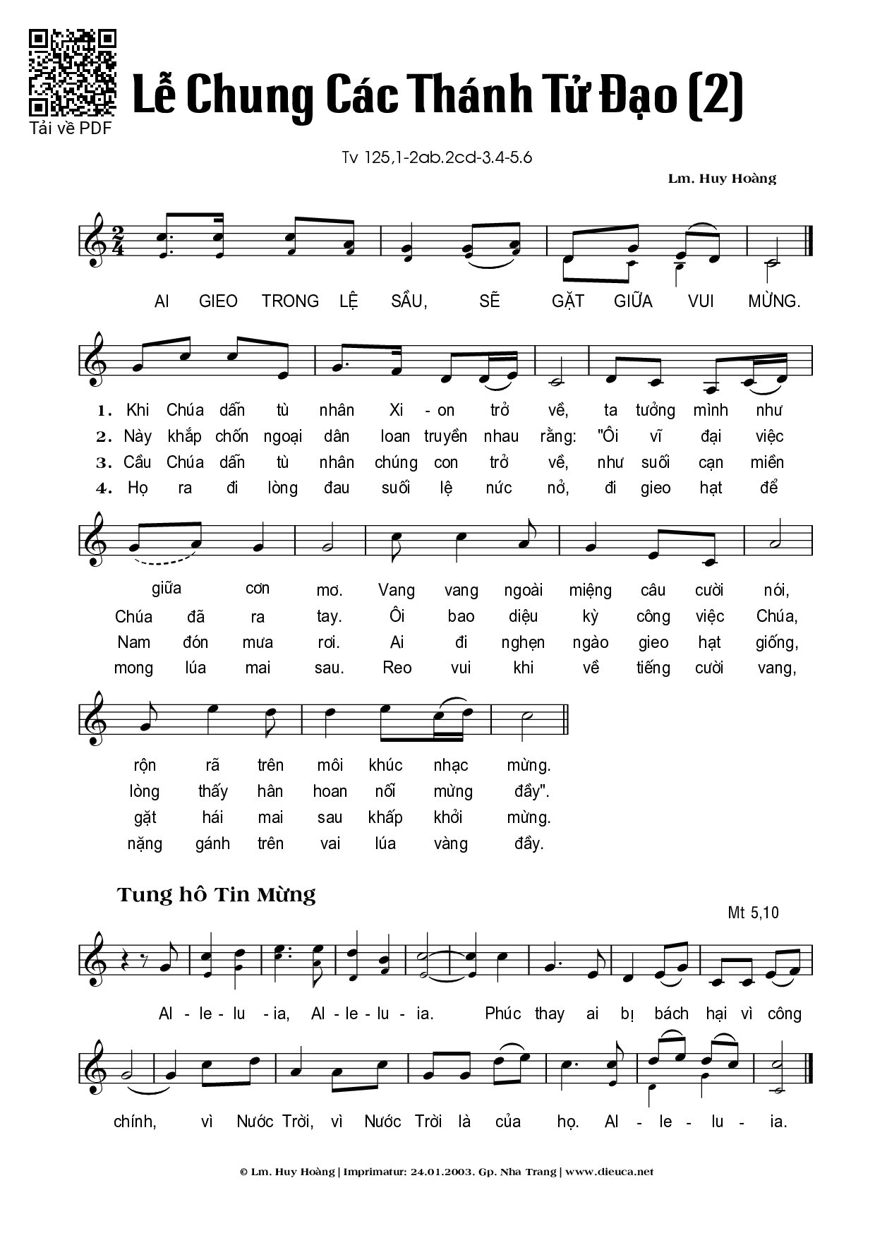 Page 1 of Sheet music PDF Lễ Chung Các Thánh Tử Đạo 2 - Huy Hoàng