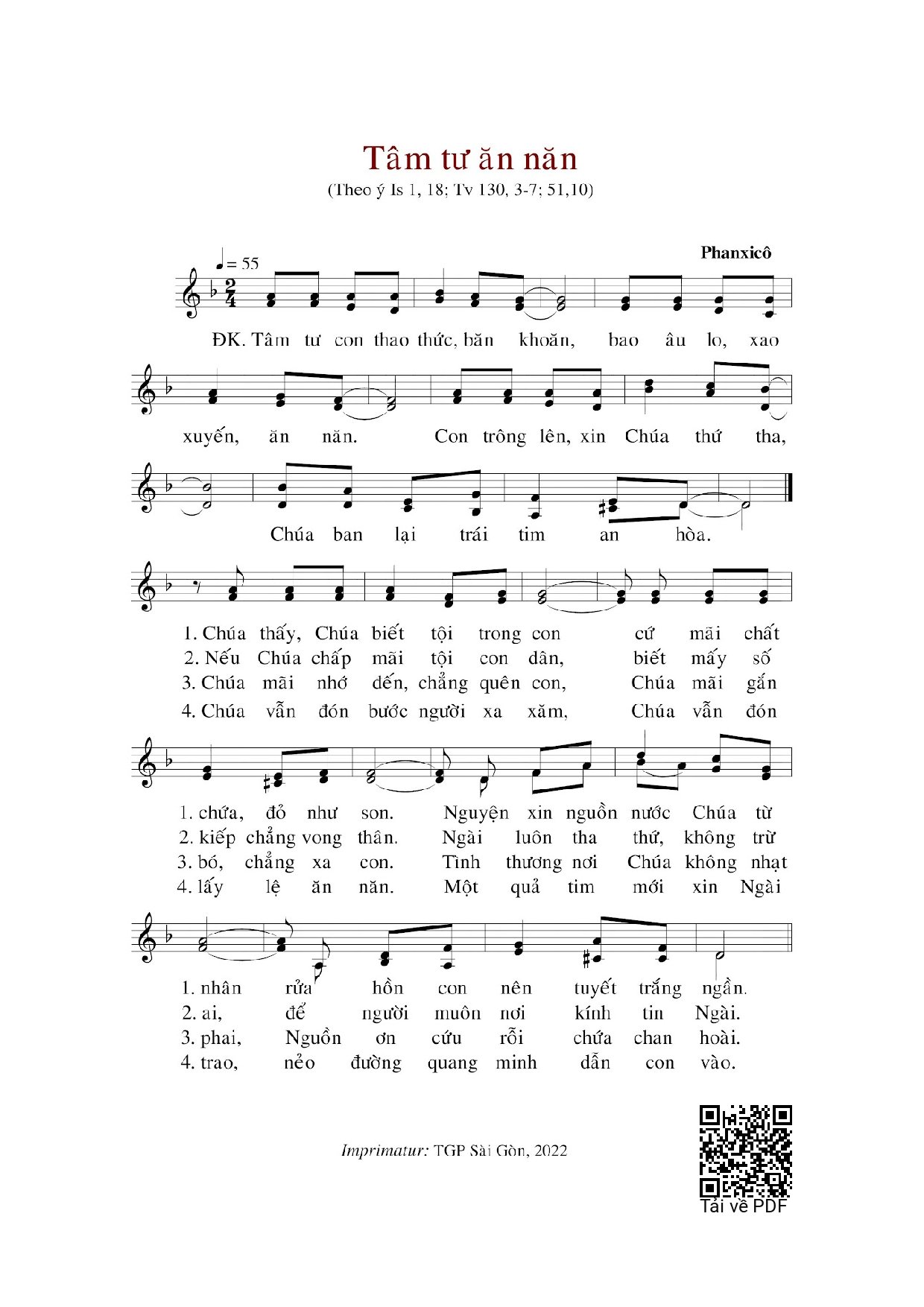 Sheet PDF of Tâm Tư Ăn Năn