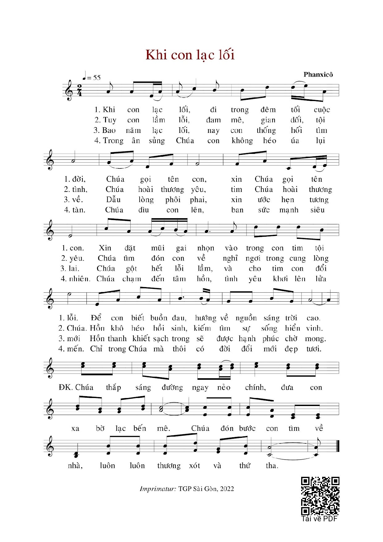 Sheet PDF of Khi Con Lạc Lối