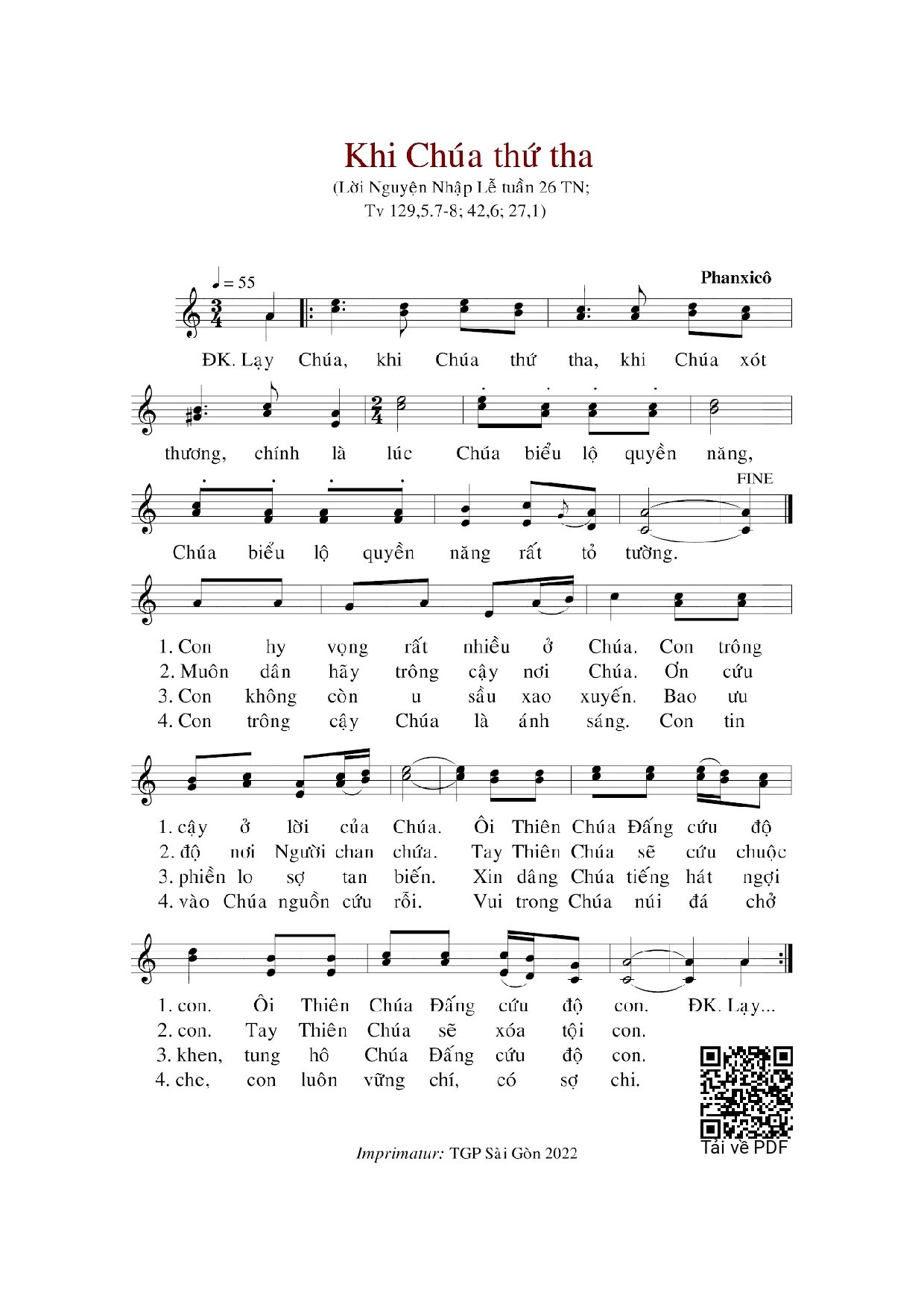 Sheet PDF of Khi Chúa Thứ Tha