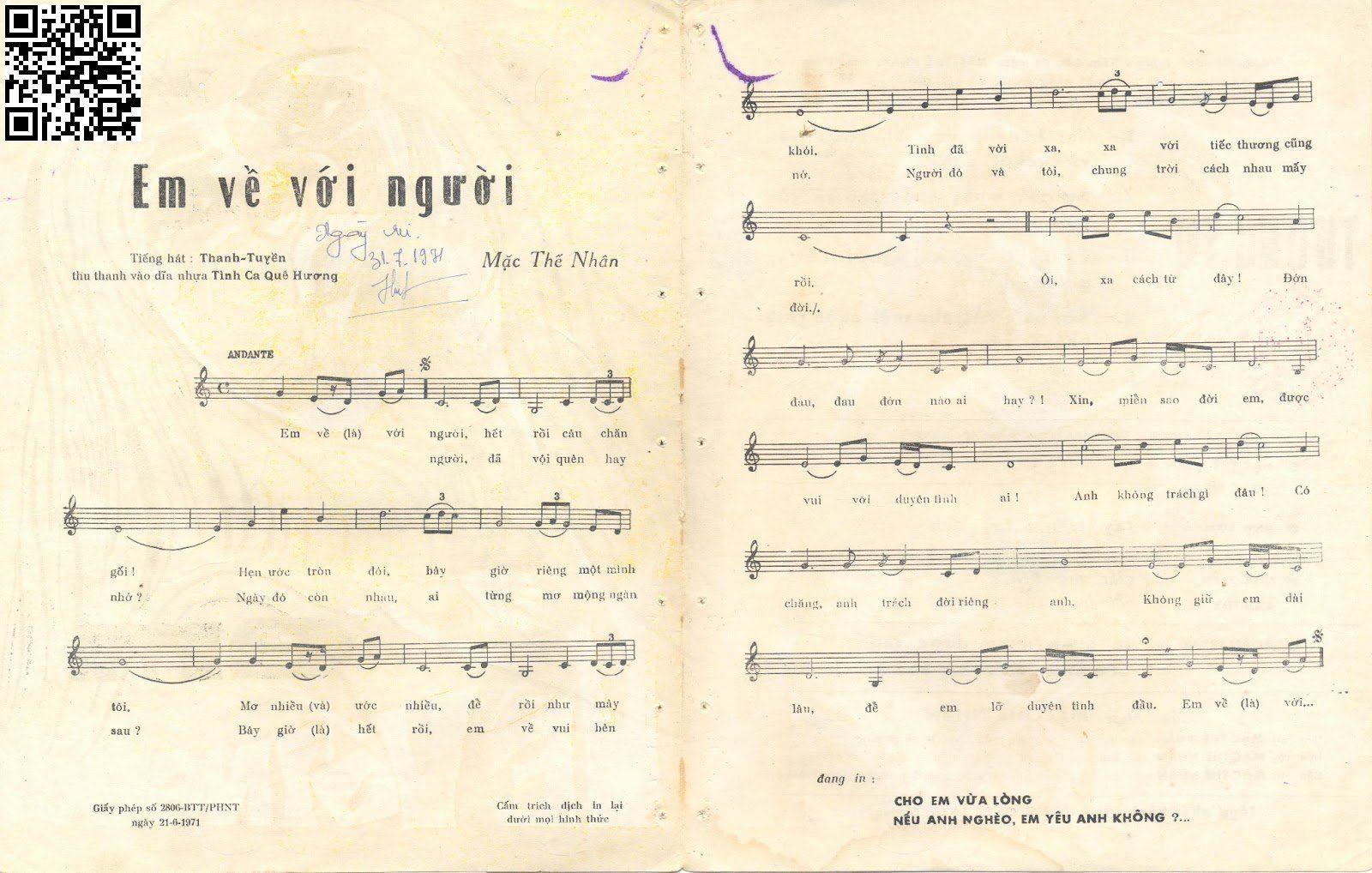 Page 2 of Sheet music PDF Em về với người - Mặc Thế Nhân