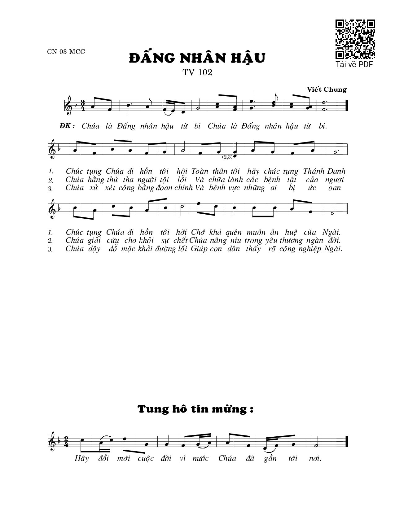 Page 1 of Sheet music PDF Thánh Vịnh 102, Đấng Nhân Hậu - Viết Chung