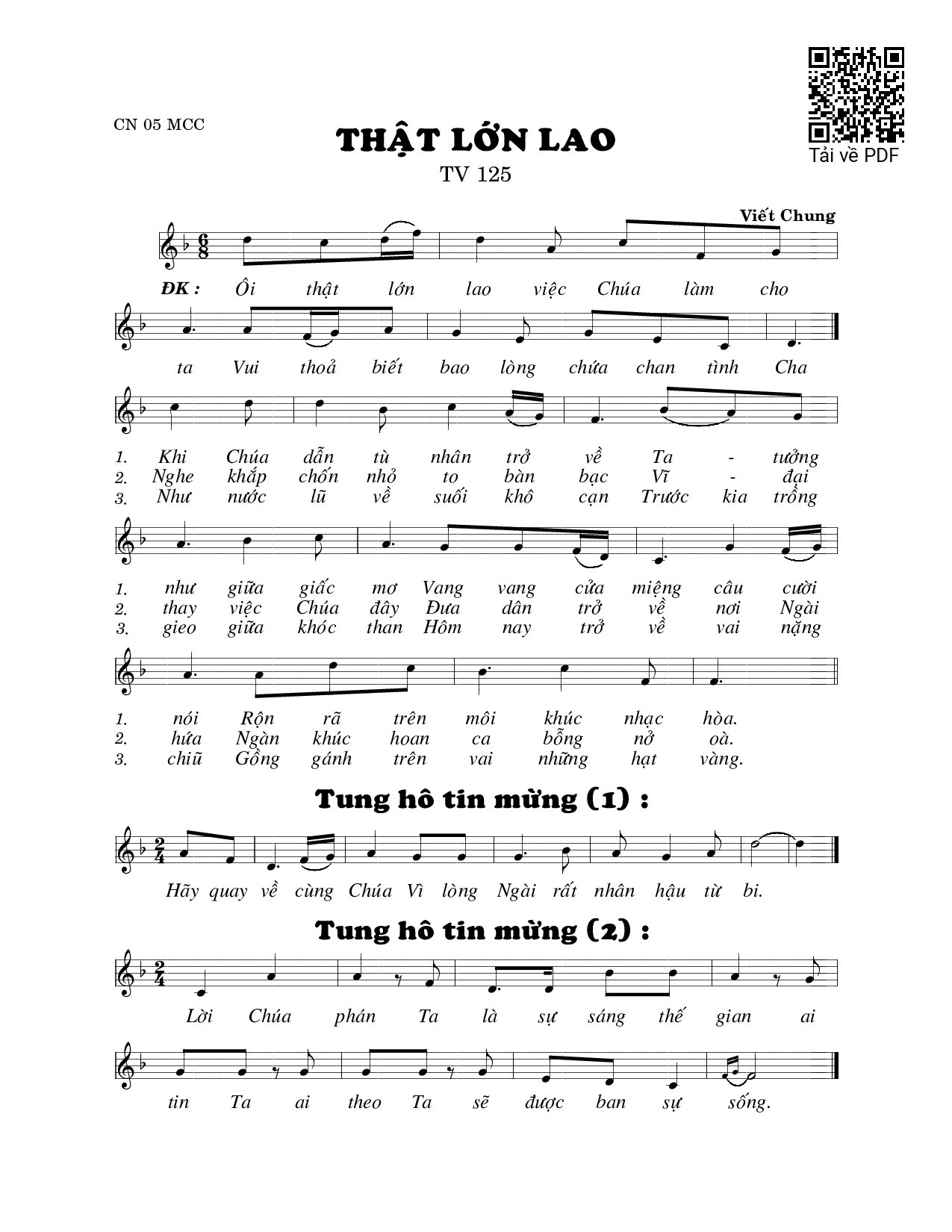 Sheet PDF of Thánh Vịnh 125, Thật Lớn Lao