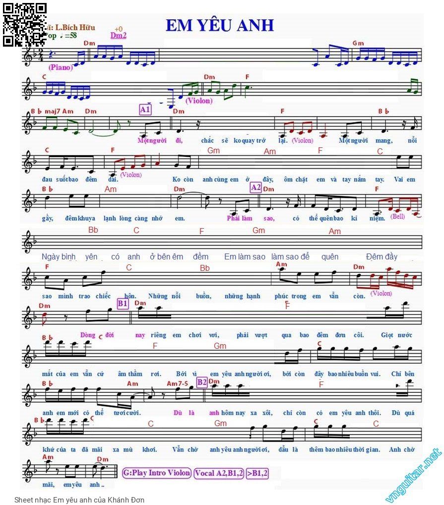 Page 1 of Sheet music PDF Em yêu anh - Khánh Đơn