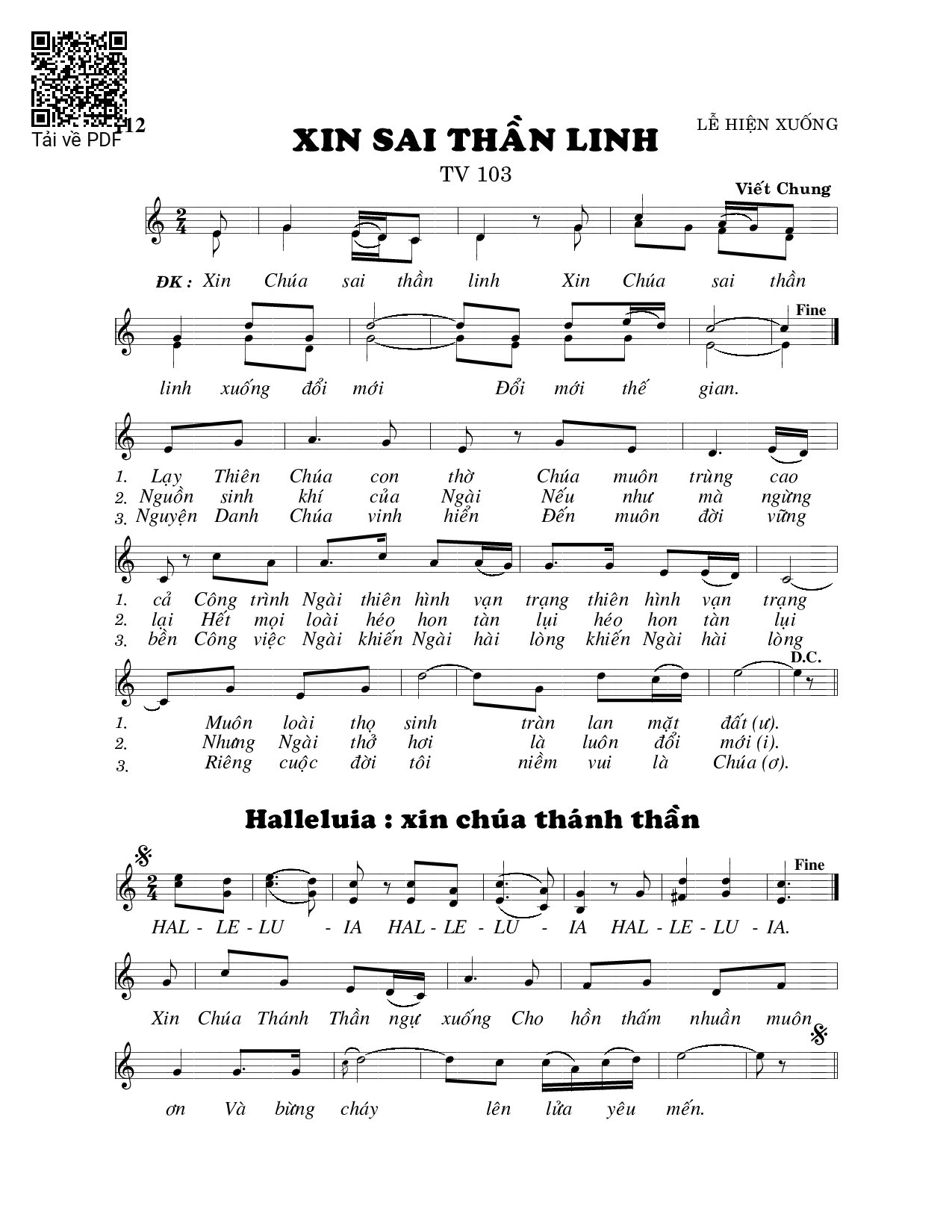 Sheet PDF of Thánh Vịnh 103, Xin Sai Thần Linh