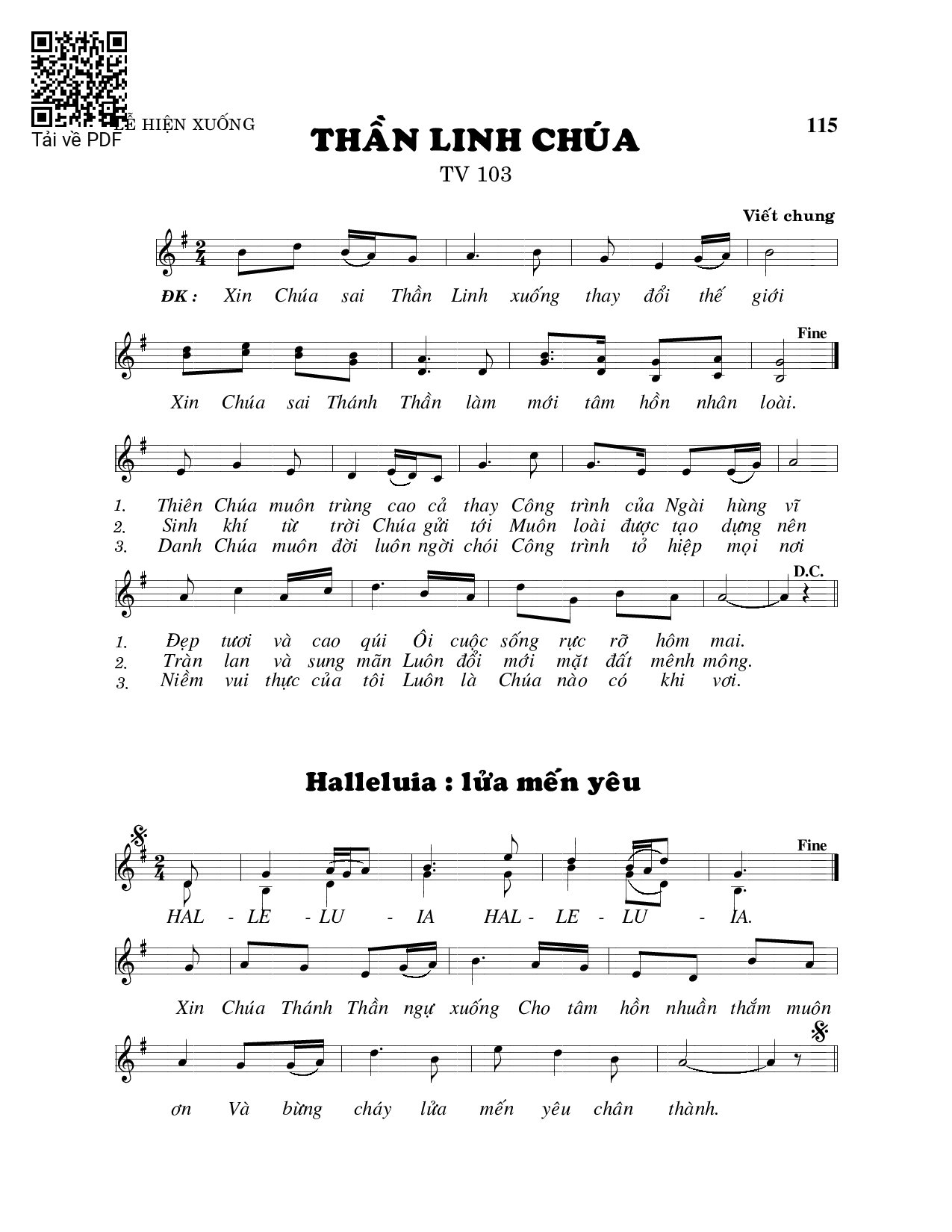 Sheet PDF of Thánh Vịnh 103, Thần Linh Chúa