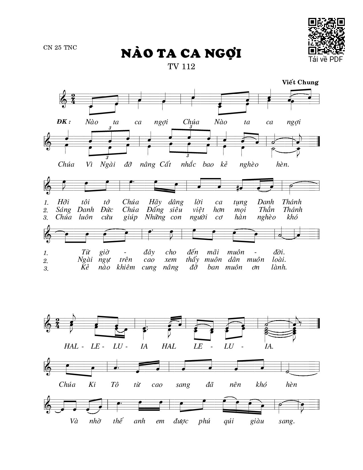 Sheet PDF of Thánh Vịnh 112, Nào Ta Ca Ngợi