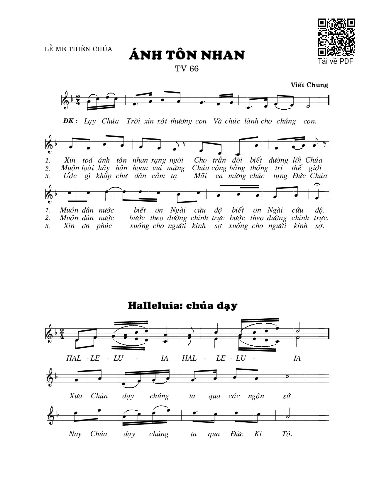 Sheet PDF of Thánh Vịnh 66, Ánh Tôn Nhan