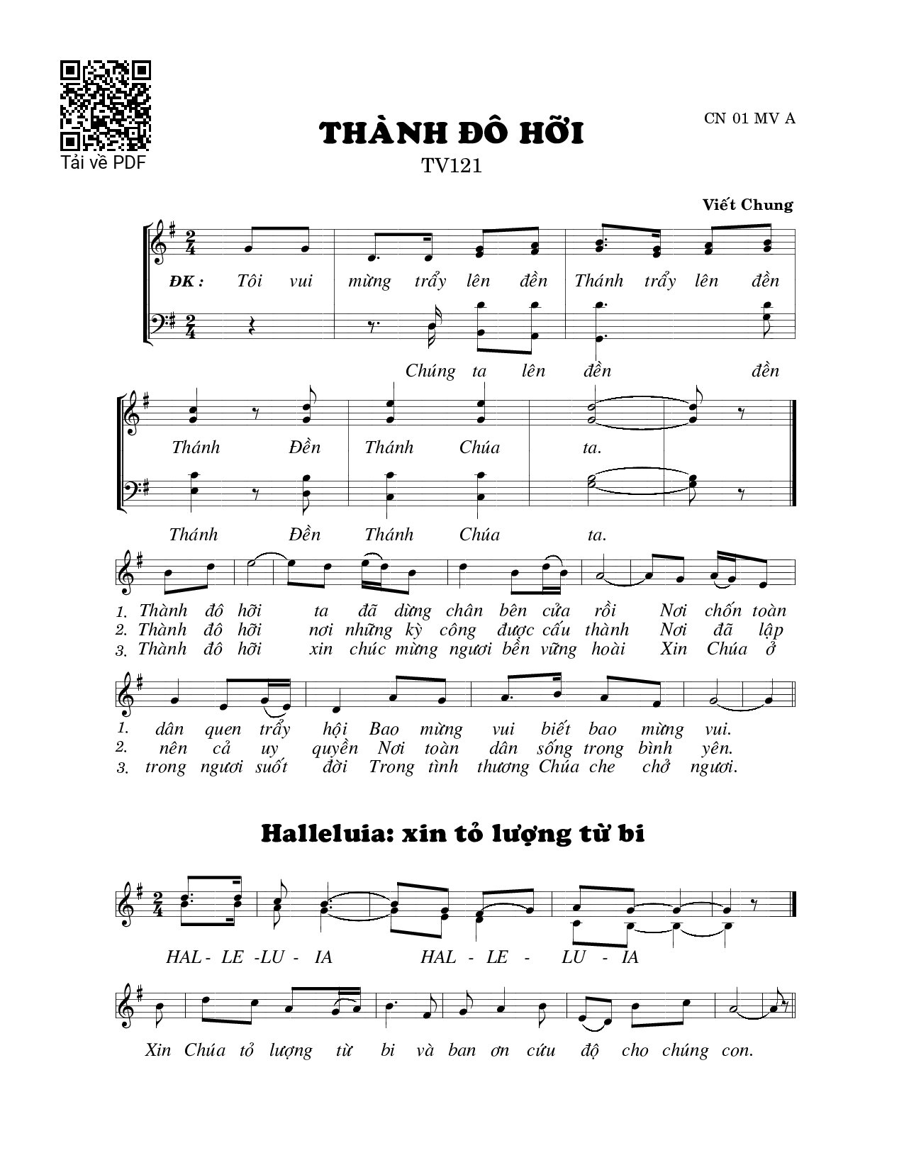 Page 1 of Sheet music PDF Thành đô hỡi (Thánh Vịnh 121) - Viết Chung