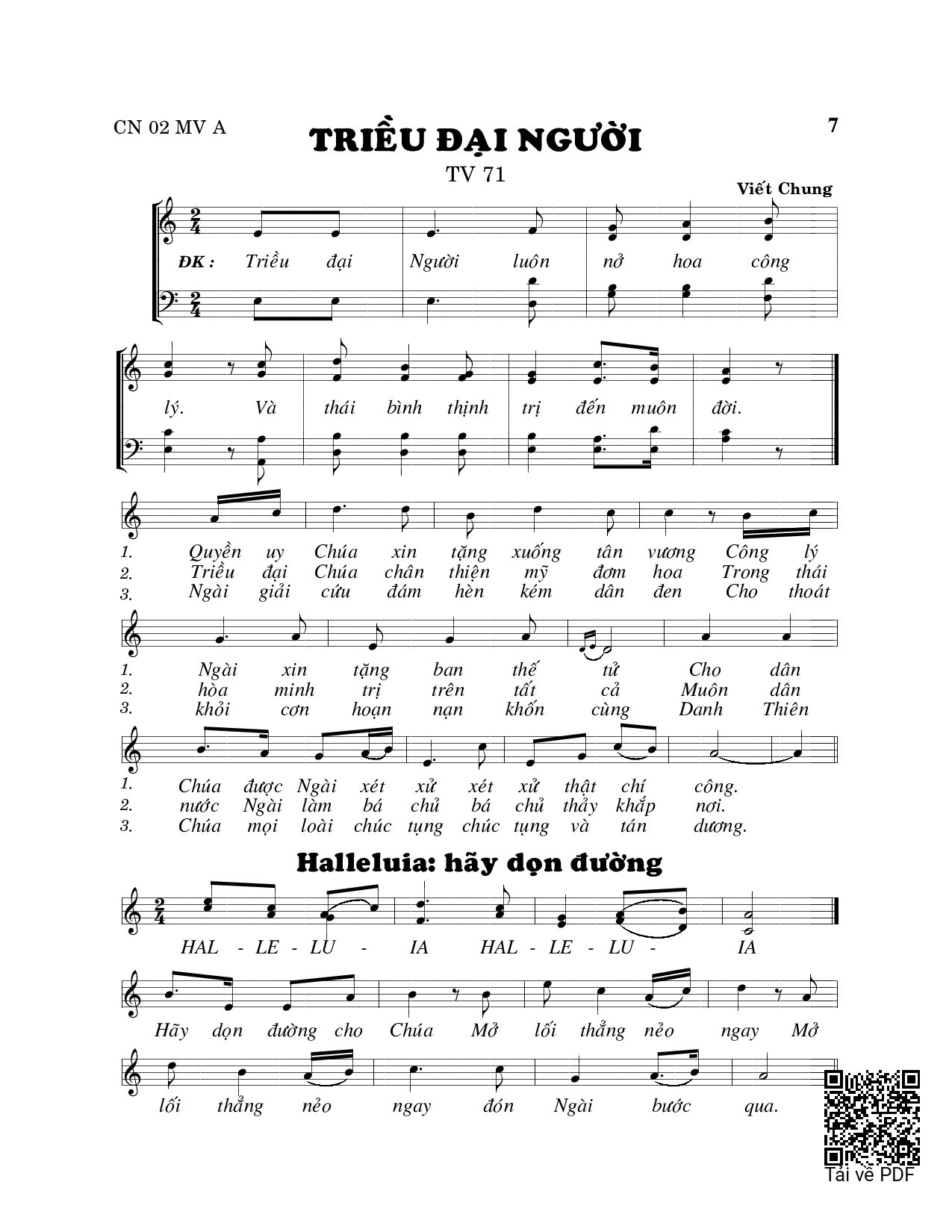 Sheet PDF of Triều đại Người (Thánh Vịnh 71)