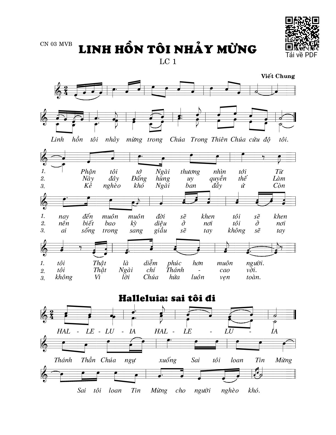 Page 1 of Sheet music PDF Linh hồn tôi nhảy mừng (Lc. 1) - Viết Chung