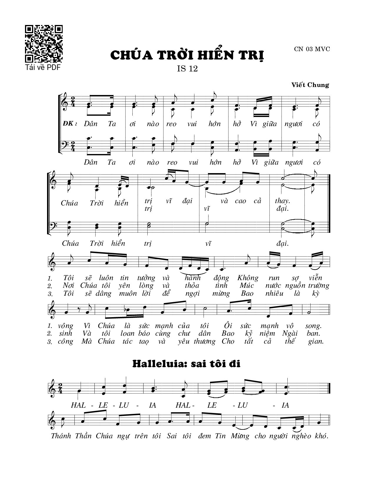 Page 1 of Sheet music PDF Chúa trời hiển trị (Is. 12) - Viết Chung