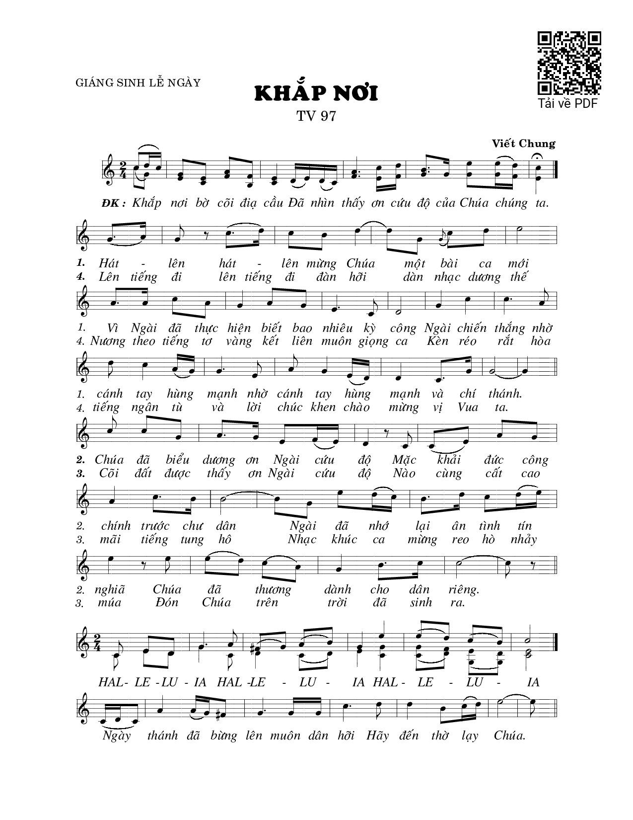 Page 1 of Sheet music PDF Khắp nơi (Thánh Vịnh 97) - Viết Chung