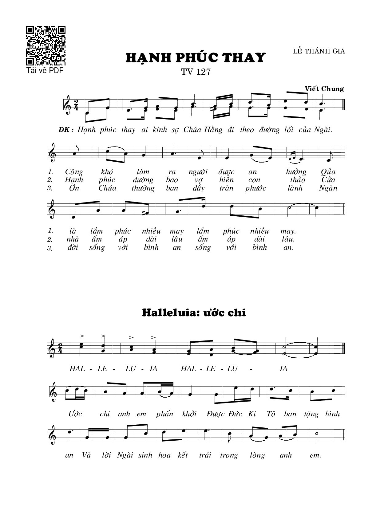 Page 1 of Sheet music PDF Hạnh phúc thay (Thánh Vịnh 127) - Viết Chung