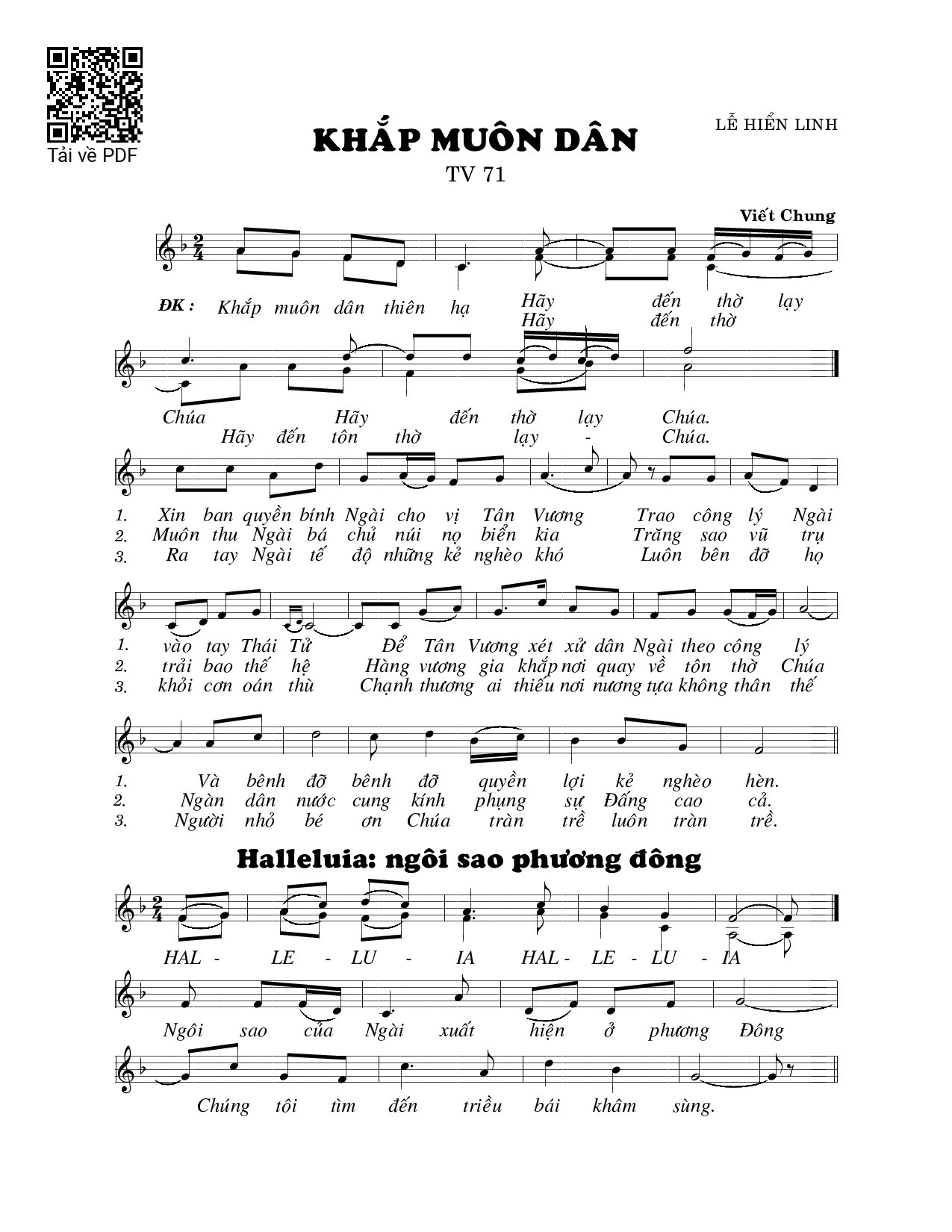 Page 1 of Sheet music PDF Khắp muôn dân 1 (Thánh Vịnh 71) - Viết Chung