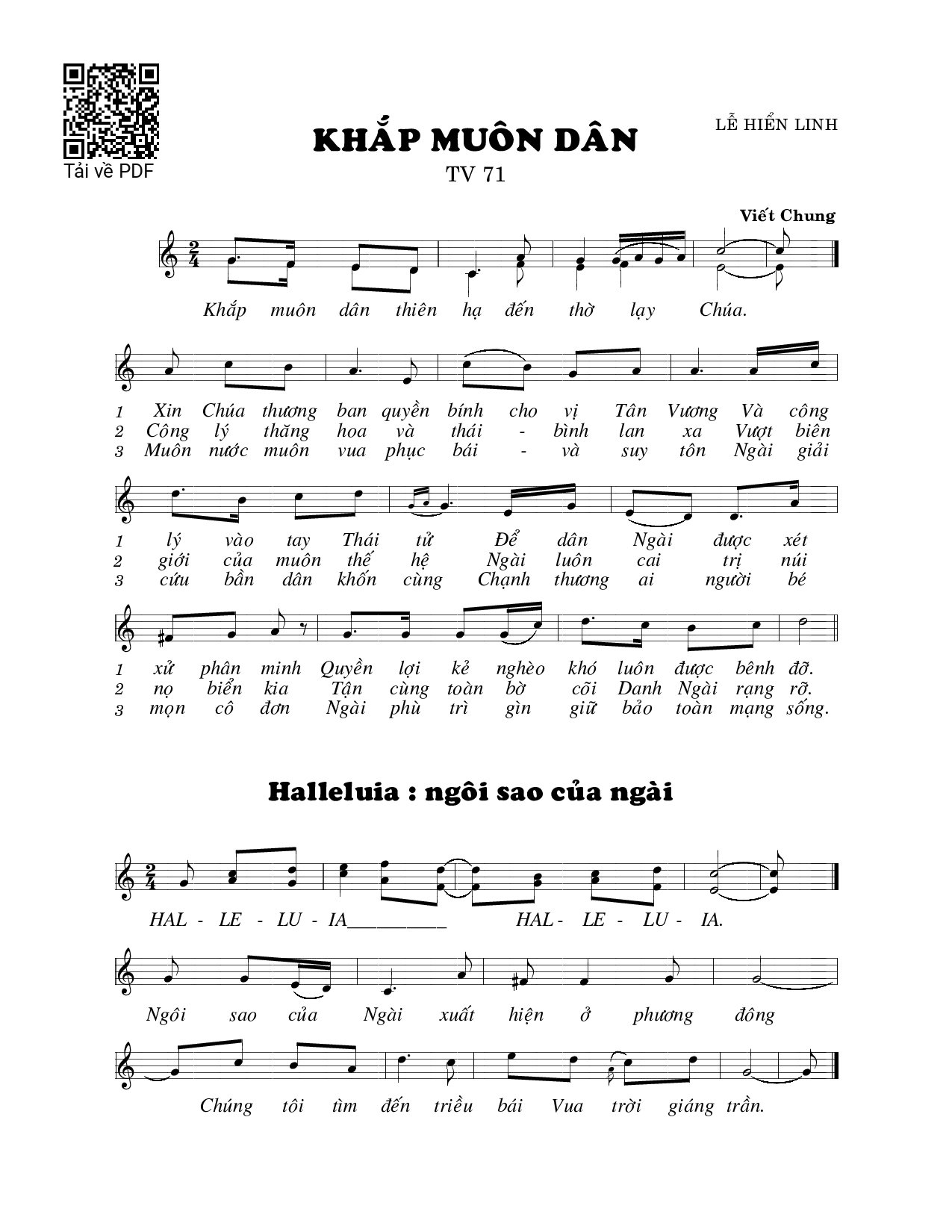 Page 1 of Sheet music PDF Khắp muôn dân 3 (Thánh Vịnh 71) - Viết Chung