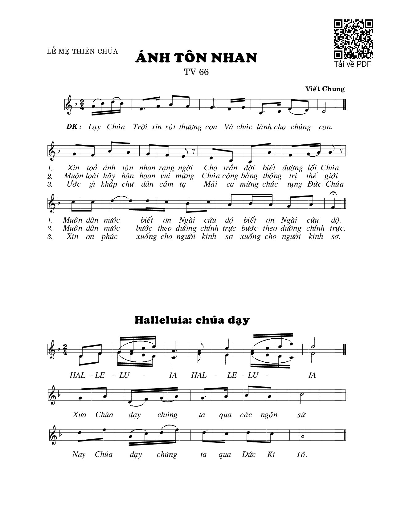 Page 1 of Sheet music PDF Ánh tôn nhan (Thánh Vịnh 66) - Viết Chung