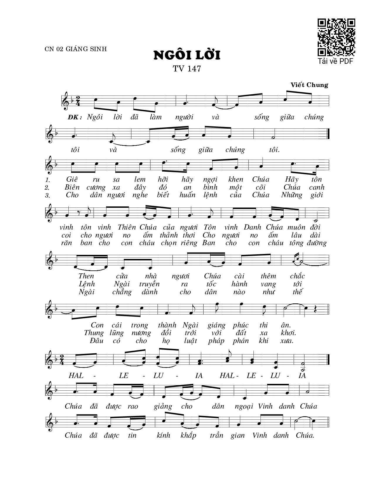 Page 1 of Sheet music PDF Ngôi lời (Thánh Vịnh 147) - Viết Chung