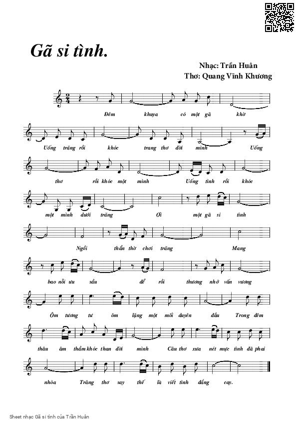 Page 1 of Sheet music PDF Gã si tình - Trần Huân