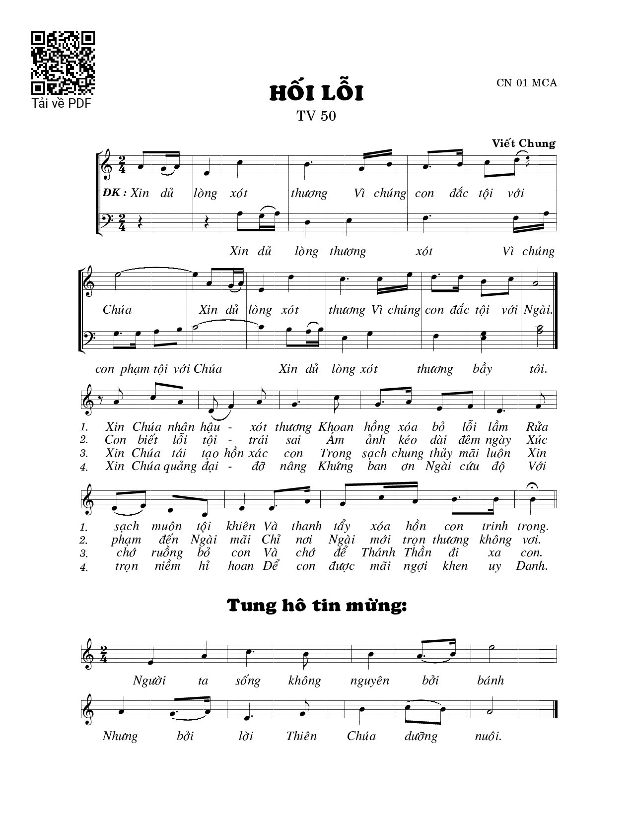 Page 1 of Sheet music PDF Hối lỗi (Thánh Vịnh 50) - Viết Chung