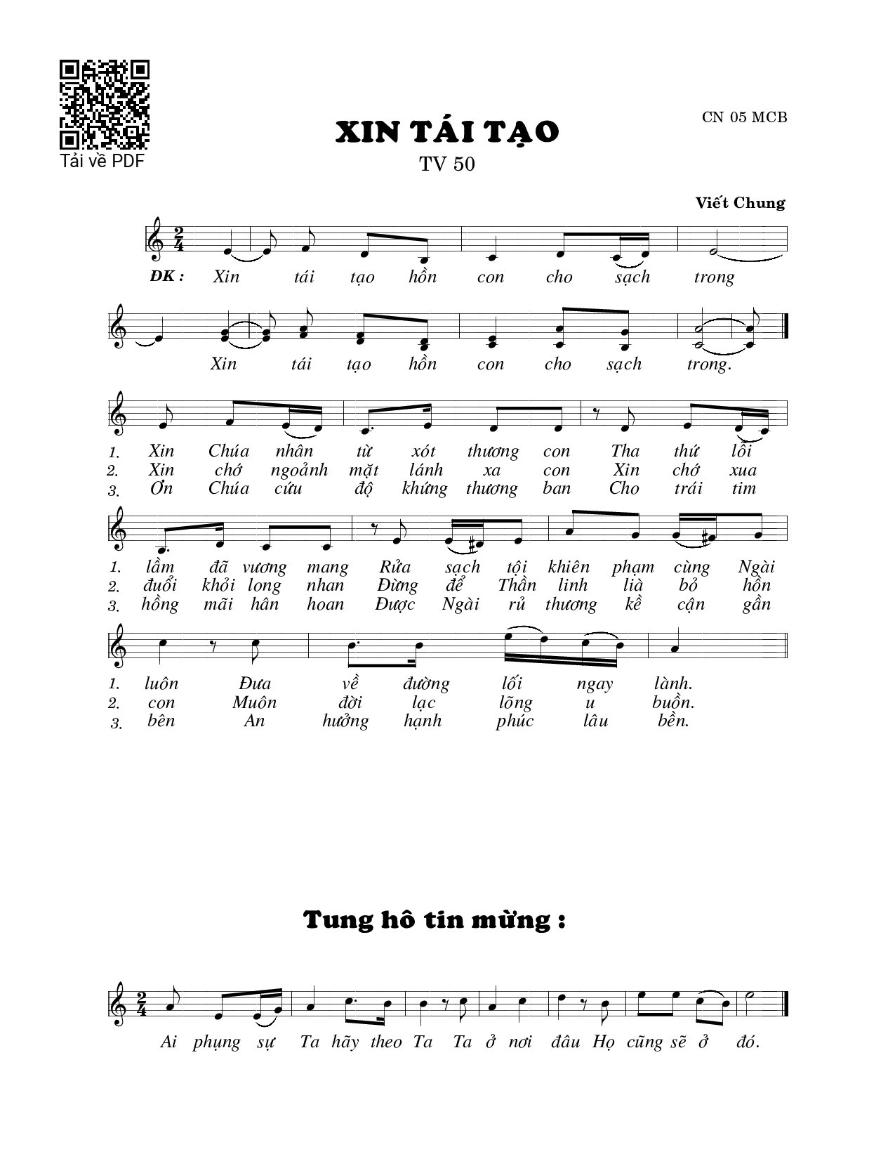 Page 1 of Sheet music PDF Xin tái tạo (Thánh Vịnh 50) - Viết Chung