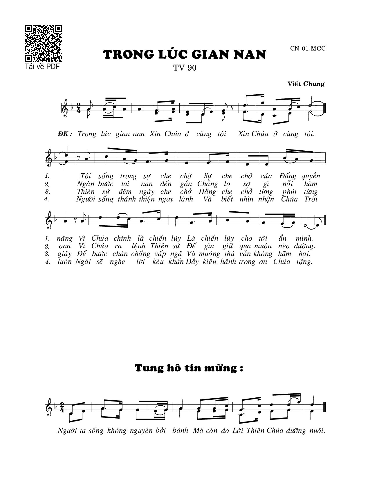 Sheet PDF of Trong lúc gian nan (Thánh Vịnh 90)