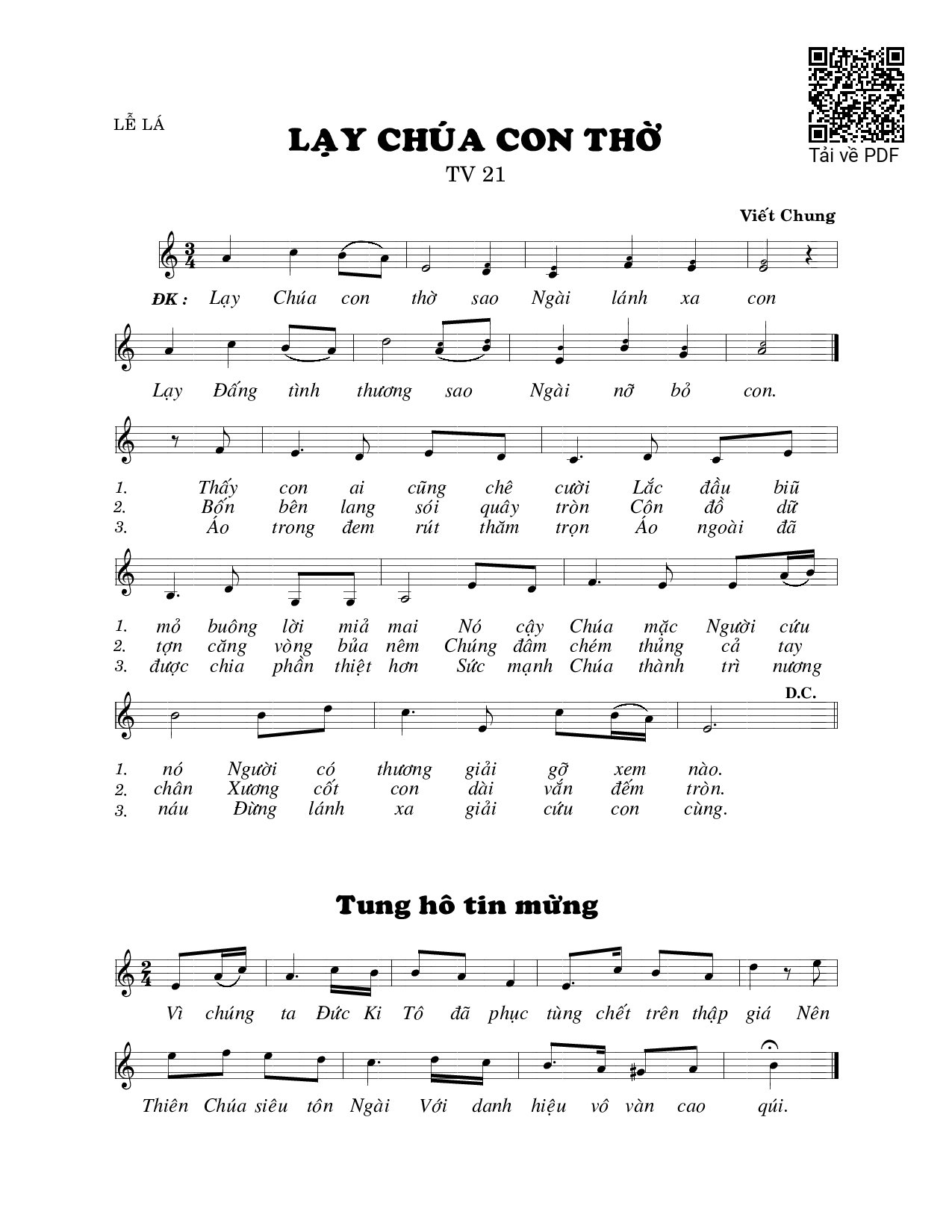 Page 1 of Sheet music PDF Lạy Chúa con thờ (Thánh Vịnh 21) - Viết Chung